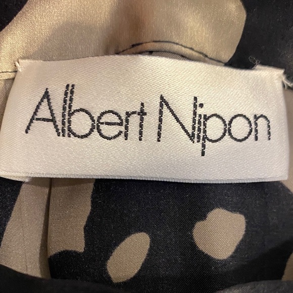 Romantic Flowy Floral Silk Pleated A-Line Skirt Albert Nipon Black Tan Size 12 - Picture 2 of 11